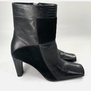 Square Toe Leather Patchwork Suede Boots